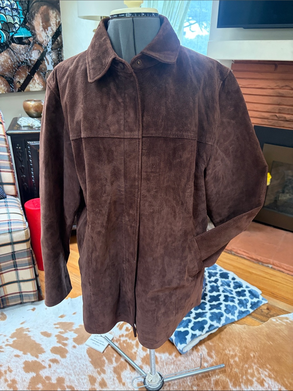 Brown Suede Zip Coat - Classic Collared Jacket